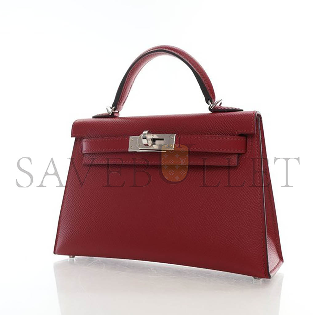 HERMÈS MASTER  MINI KELLY II EPSOM BURGUNDY SILVER BUCKLE (19*12*5.5cm)